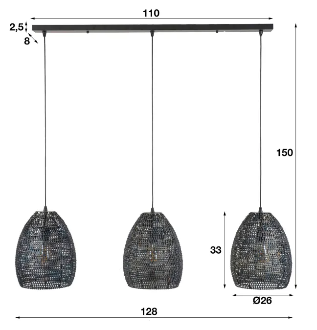 Rubjerg Design Hängeleuchte Armor oval 3 Leuchten Metall schwarz/braun