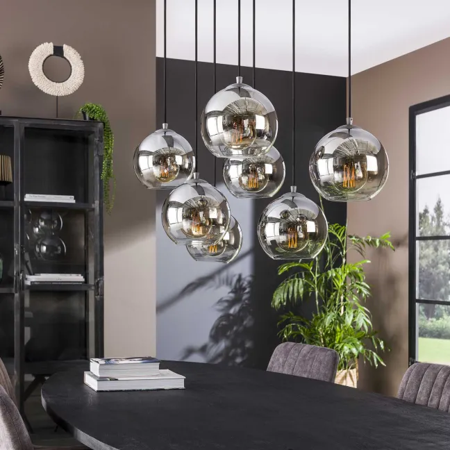 Rubjerg Design Hängeleuchte Bubble shaded 7 Leuchten Rauchglas altsilber