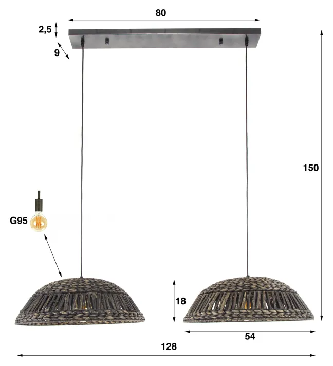 Rubjerg Design Hängeleuchte Kuppel 2 Leuchten Wasserhyazinthe/Nickel schwarz Sale