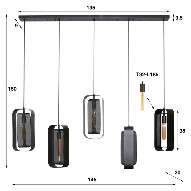 Rubjerg Design Hängeleuchte Mesh 5 Leuchten Metall Artic schwarz