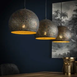 Rubjerg Design Hängeleuchte Punsch Kugel 3 Leuchten Metall schwarz/braun