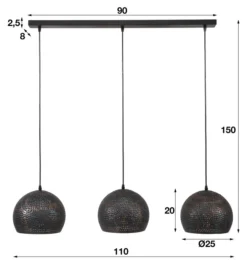 Rubjerg Design Hängeleuchte Punsch Kugel 3 Leuchten Metall schwarz/braun