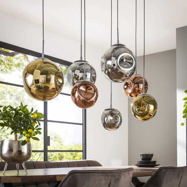 Rubjerg Design Hängeleuchte Stellar 7 Leuchten Glas/Metall altsilber