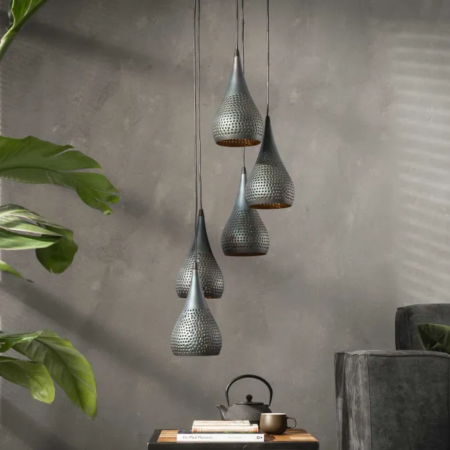 Rubjerg Design Hängeleuchte Stufenlocher 5 Leuchten Metall schwarz/braun