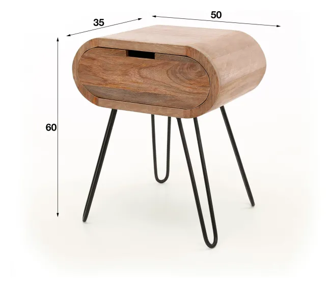 Rubjerg Design Nachttisch Barrel mit 1 Schublade Mangoholz massiv sandfarben