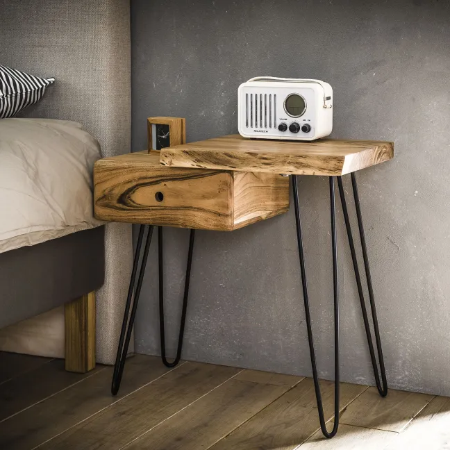 Rubjerg Design Nachttisch/Beistelltisch Edge mit Schublade links Metall/Akazie massiv natur
