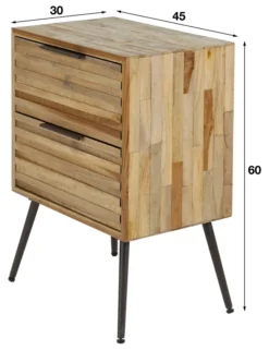 Rubjerg Design Nachttisch Teca Strip mit 2 Schubladen Teakholz verwittert