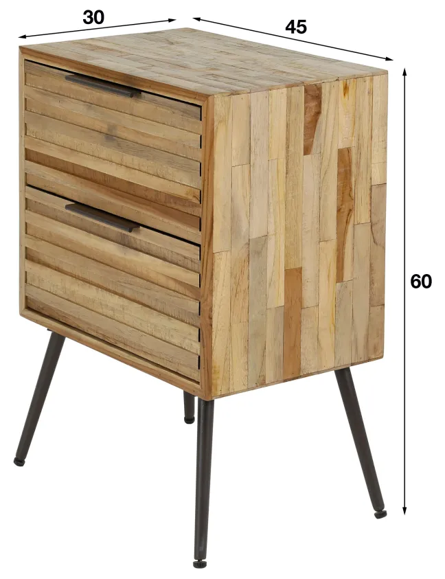 Rubjerg Design Nachttisch Teca Strip mit 2 Schubladen Teakholz verwittert
