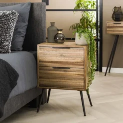 Rubjerg Design Nachttisch Teca Strip mit 2 Schubladen Teakholz verwittert