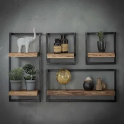 Rubjerg Design Wandregal Edge 2 Ablagen Metall/Akazie massiv natur