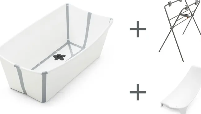 STOKKE® Flexi Bath® Babywanne weiß mit Stand Untergestell und Newborn Support