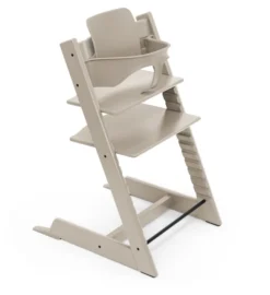 STOKKE® Mega Set Tripp Trapp® Buche Cashmere Grey + Babyset² Cashmere Grey + Tray Tisch weiß