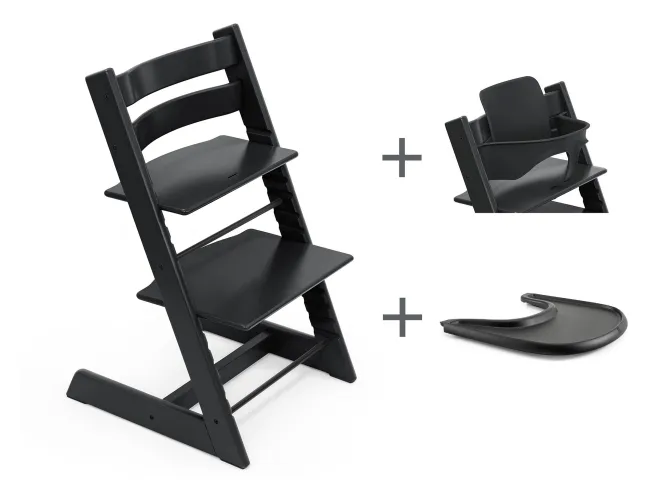 STOKKE® Mega Set Tripp Trapp® schwarz + Babyset² schwarz + Tray Tisch schwarz