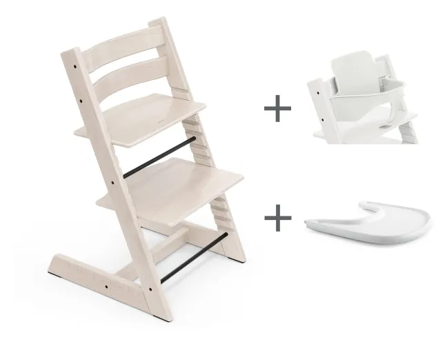 STOKKE® Mega Set Tripp Trapp® weiß transparent + Babyset² weiß + Tray Tisch weiß
