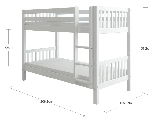 THUKA Nordic Etagenbett Crossbar mit gerader Leiter weiß