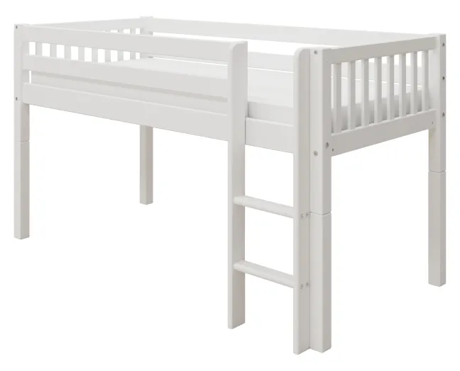 THUKA Nordic halbhohes Bett Crossbar mit gerader Leiter weiß