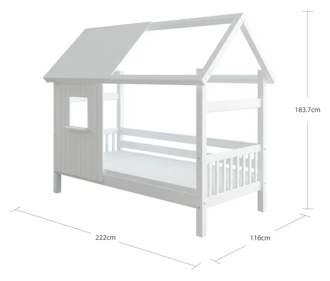 THUKA Nordic Hausbett Crossbar mit halb geschlossener Front und Dachpanele weiß