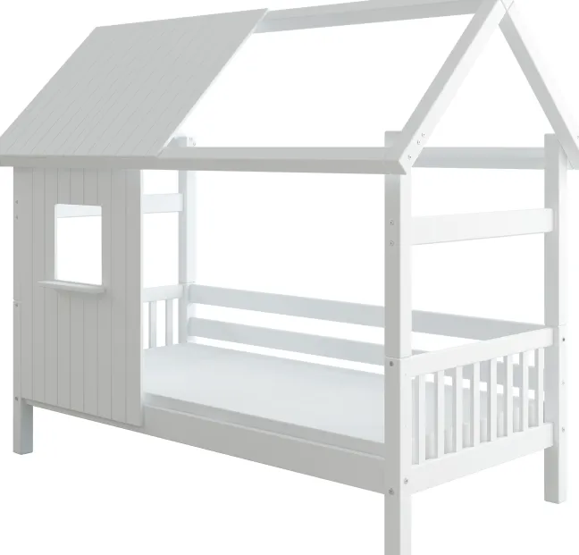 THUKA Nordic Hausbett Crossbar mit halb geschlossener Front und Dachpanele weiß