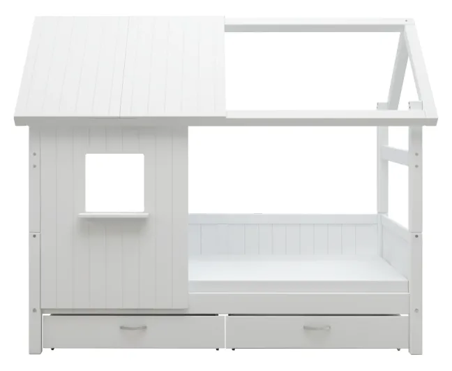THUKA Nordic Hausbett Romantic mit halb geschlossener Front, Dachpanele und 2 Schubladen weiß