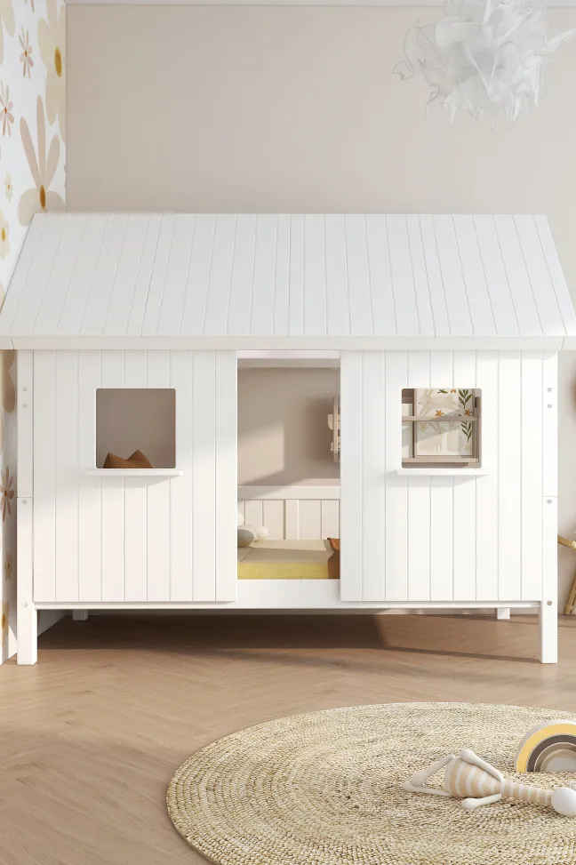 THUKA Nordic Hausbett Romantic mit geschlossener Front und Dachpanele weiß