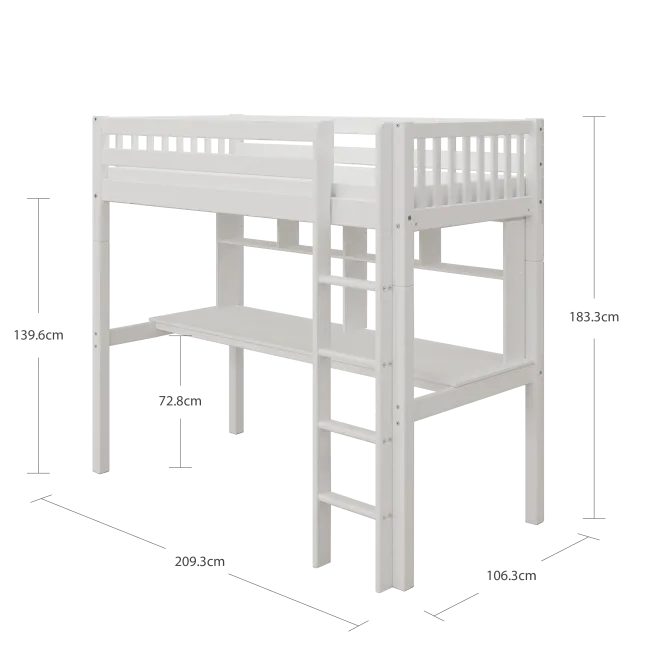 THUKA Nordic Hochbett Crossbar mit Schreibtisch und Regal weiß