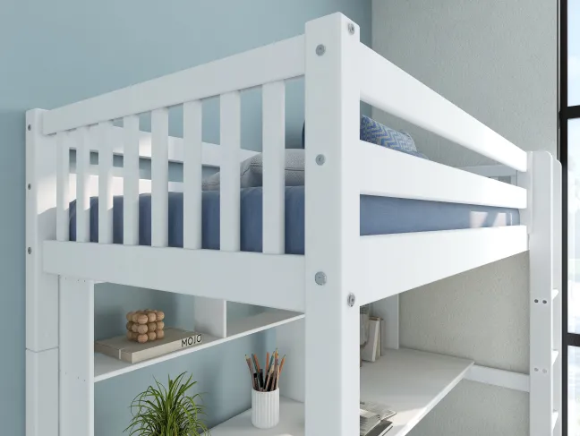 THUKA Nordic Hochbett Crossbar mit Schreibtisch und Regal weiß