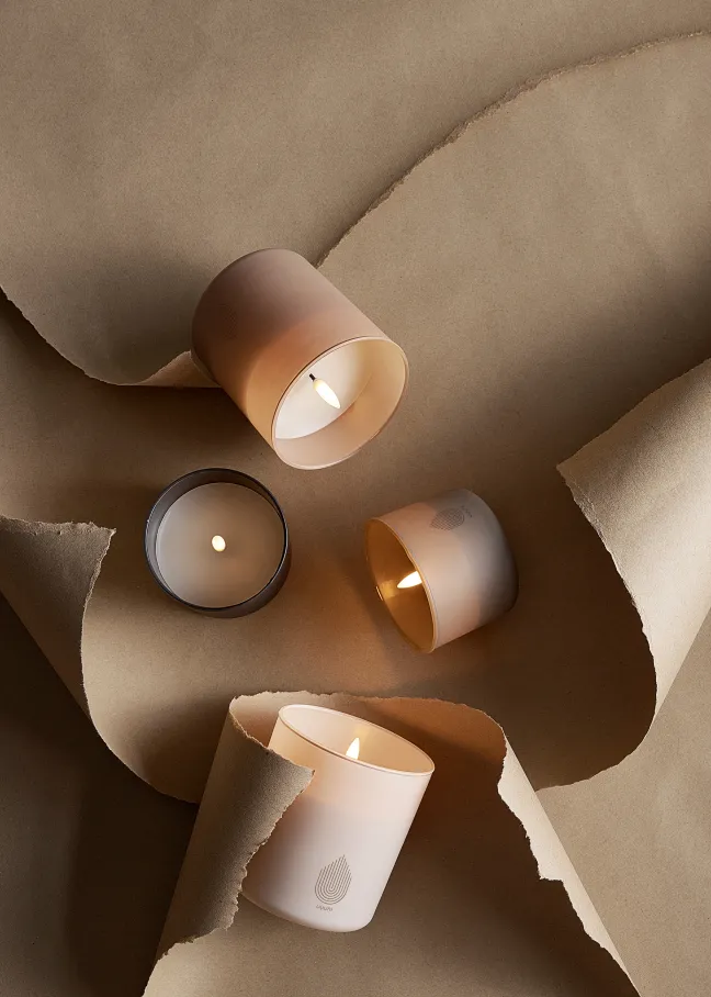 UYUNI LED Kerze im Glas 8x6 cm Beige