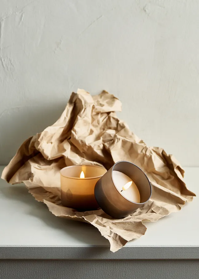 UYUNI LED Kerze im Glas 8x6 cm Beige